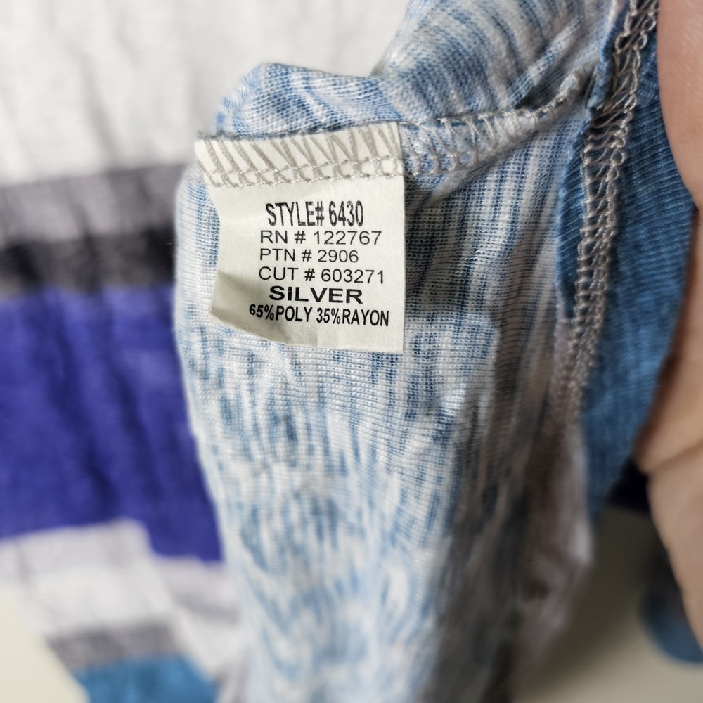 NWT David Cline L Crew Neck 3/4 Sleeve Blue Print Crushed Shirt Casual Coastal - Picture 8 of 9